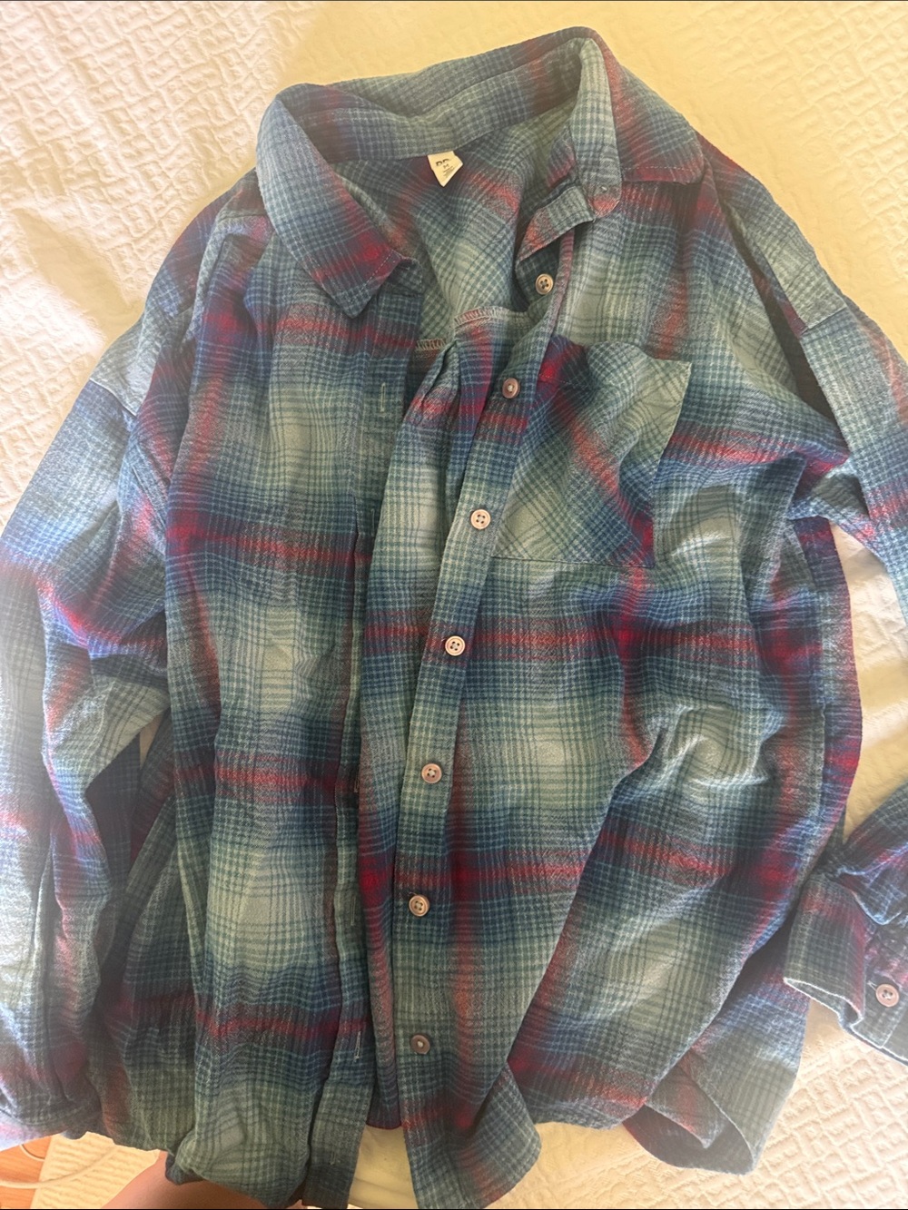 bp Men's Teal Plaid Button-Down Shirt with Red Trim